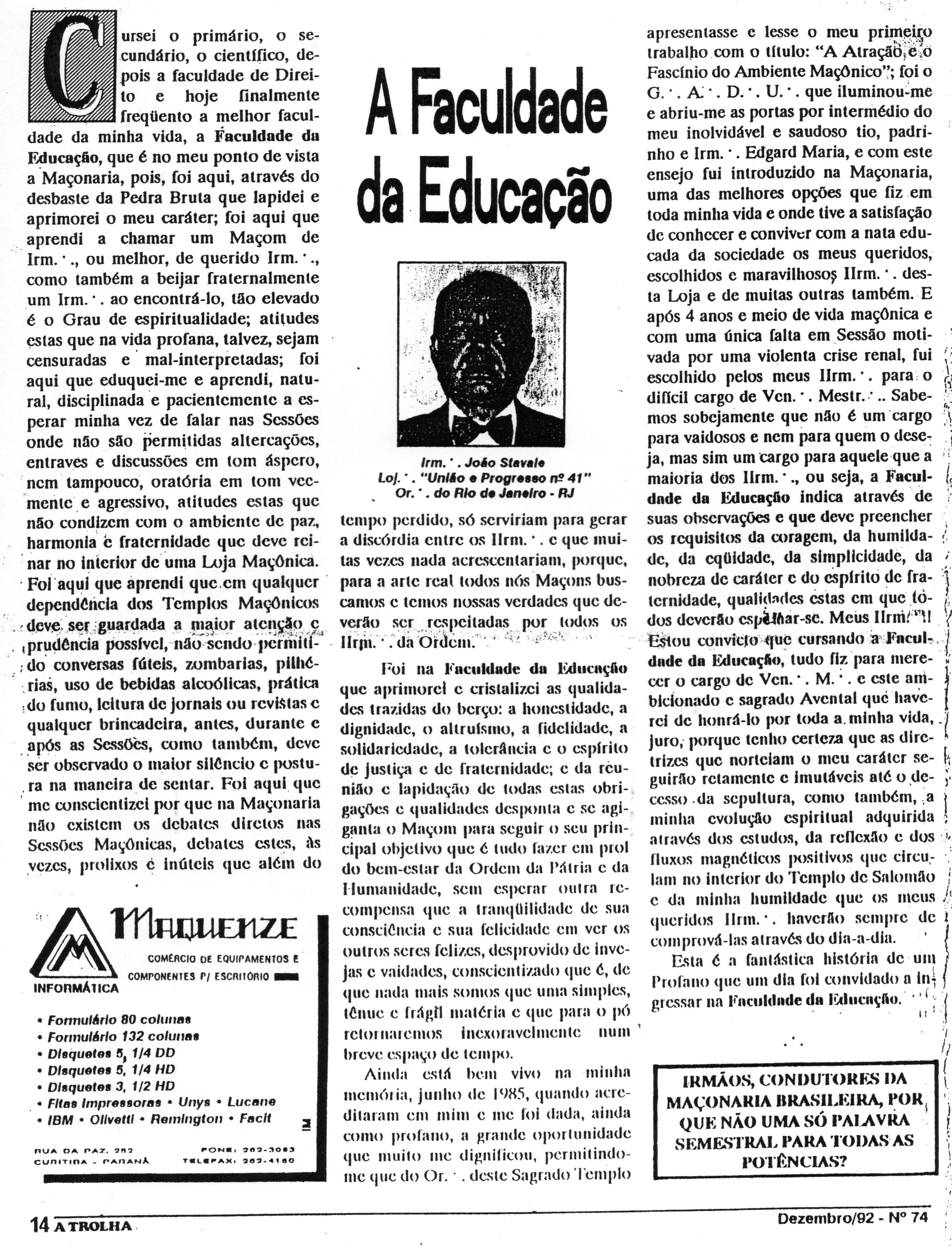 Biografia do Maçom João Stávale
