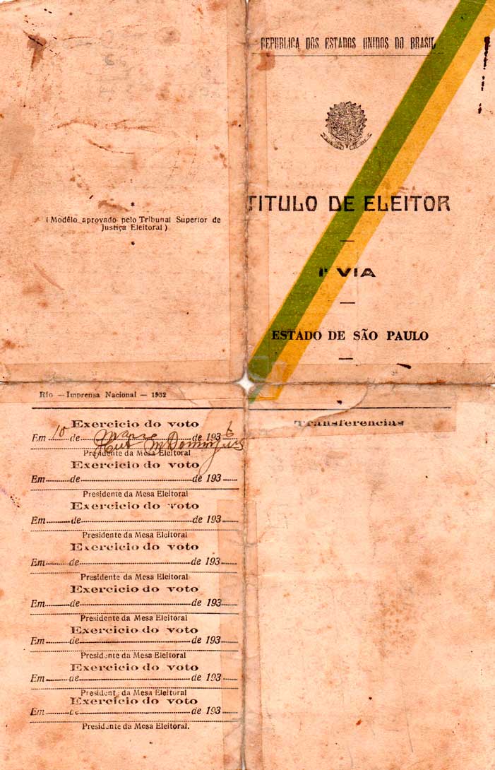 Titulo de Eleitor de Jose Stávale Junior (1935)