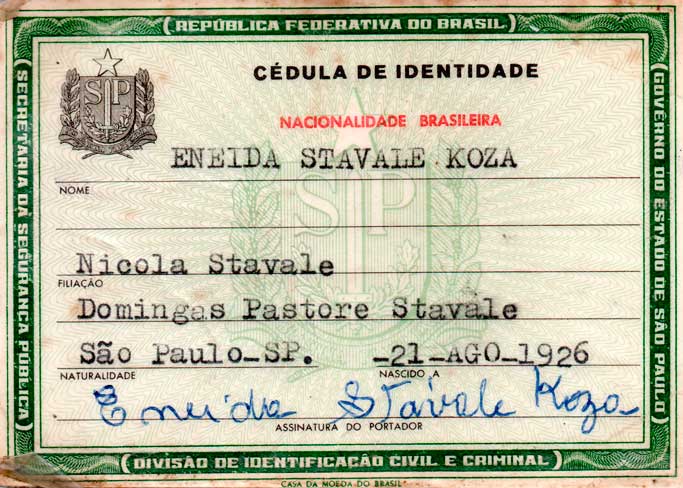 Carteira de Identidade de Eneida Stávale Koza
