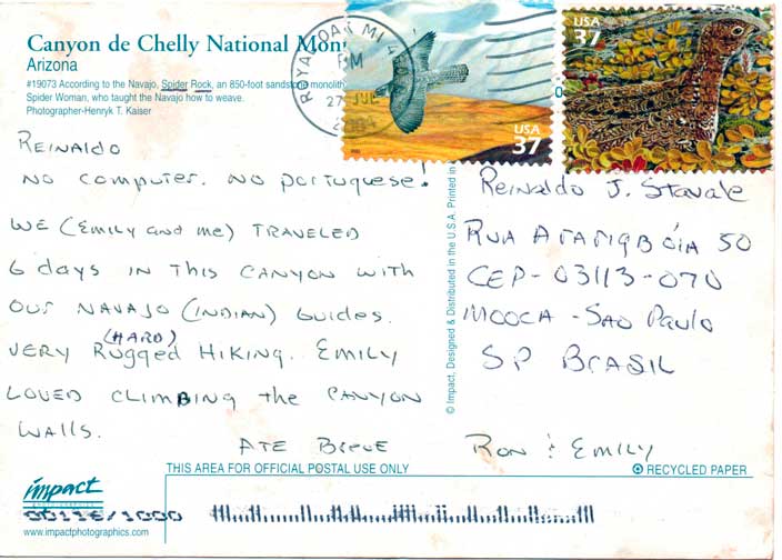 2. Postcard back. Arizona, state where Julia (Ron's daughter) was born