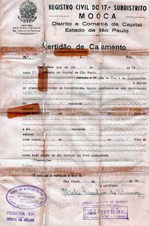 8. Certidão de Casamento de Helio e Lygia (Cartório da Mooca - 1957)