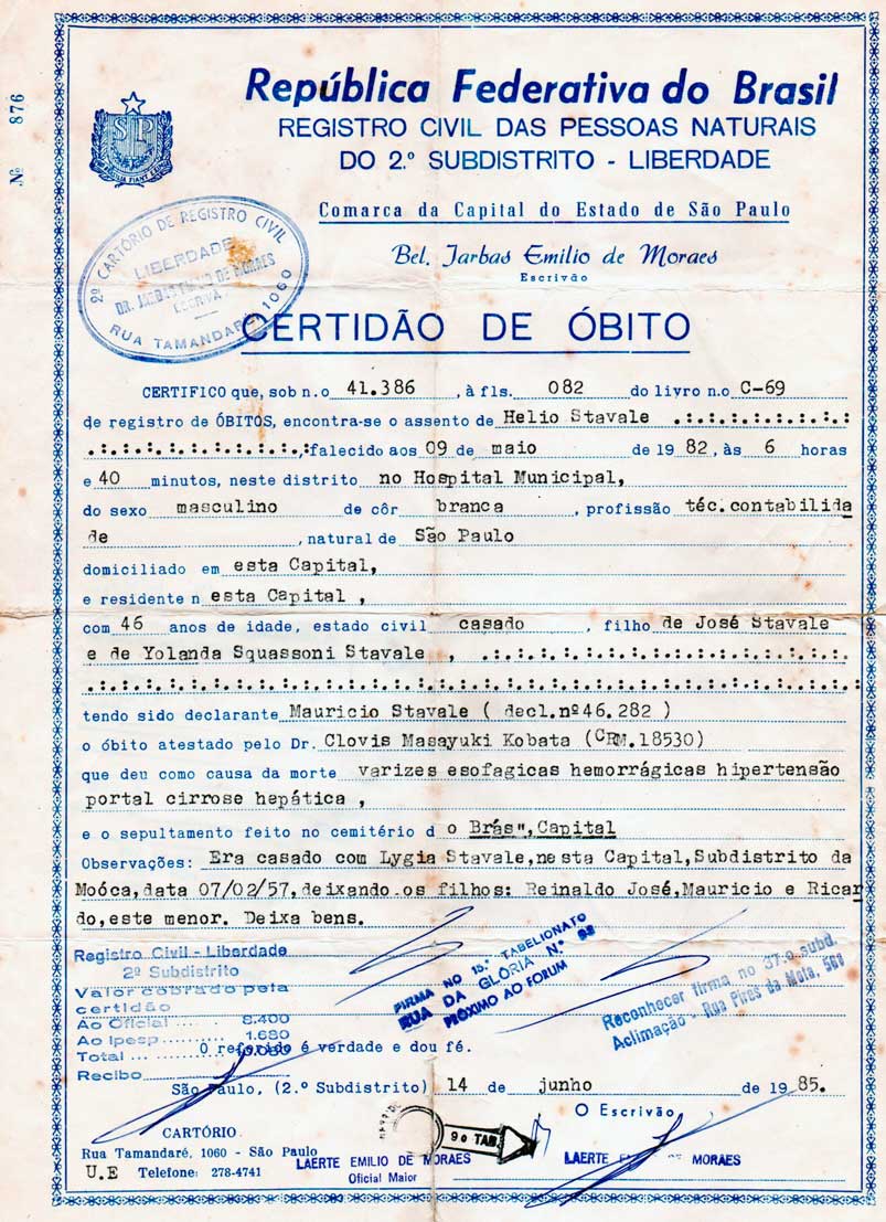 14.6 Certidão de Óbito de Helio Stávale (09_05_1982)