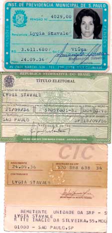 14.7 Carteira previdenciaria de 1982, Titulo Eleitoral de 1986 e o CIC, todos de Lygia