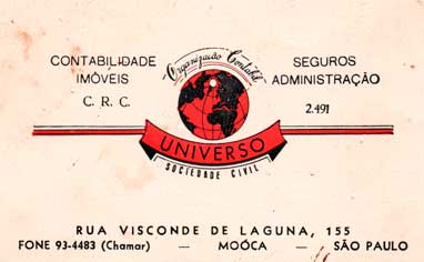 9. Cartão do Escritório de Contabilidade Universo, onde trabalhou o contabilista Helio Stávale - 1966