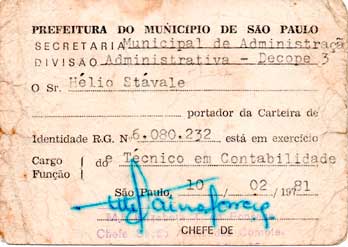 13. Ficha de identificação do servidor Helio Stávale (1981)