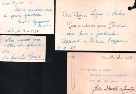 4. Mensagens das familias Squassoni, Reggianni, Recieri e Stávale aos recem casados Helio e Lygia - 1957