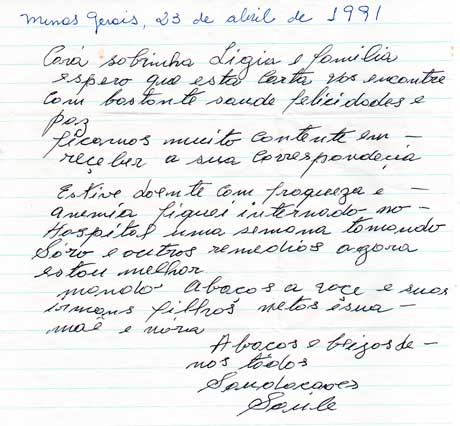 8. Cartas de agradecimento da  familia de Saule Squassoni à Lygia pela ajuda dada. - 1991