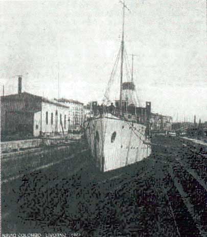 Navio Colombo. Construido na Inglaterra em 1873. 1ª viagem de imigrantes ao Brasil em 1888