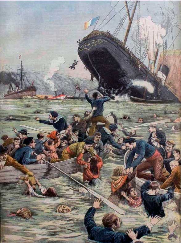 Navio Liban. Transportou imigrantes da família Stávale ao Brasil em 1988. Naufragou em 1903 na costa de Marselha
