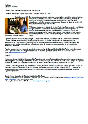 Reportagem do web site da CMSP sobre o trabalho de Reinaldo 18_10_2006