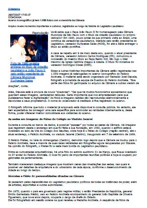 Reportagem do web site da CMSP sobre o trabalho de Reinaldo 01_08_2007